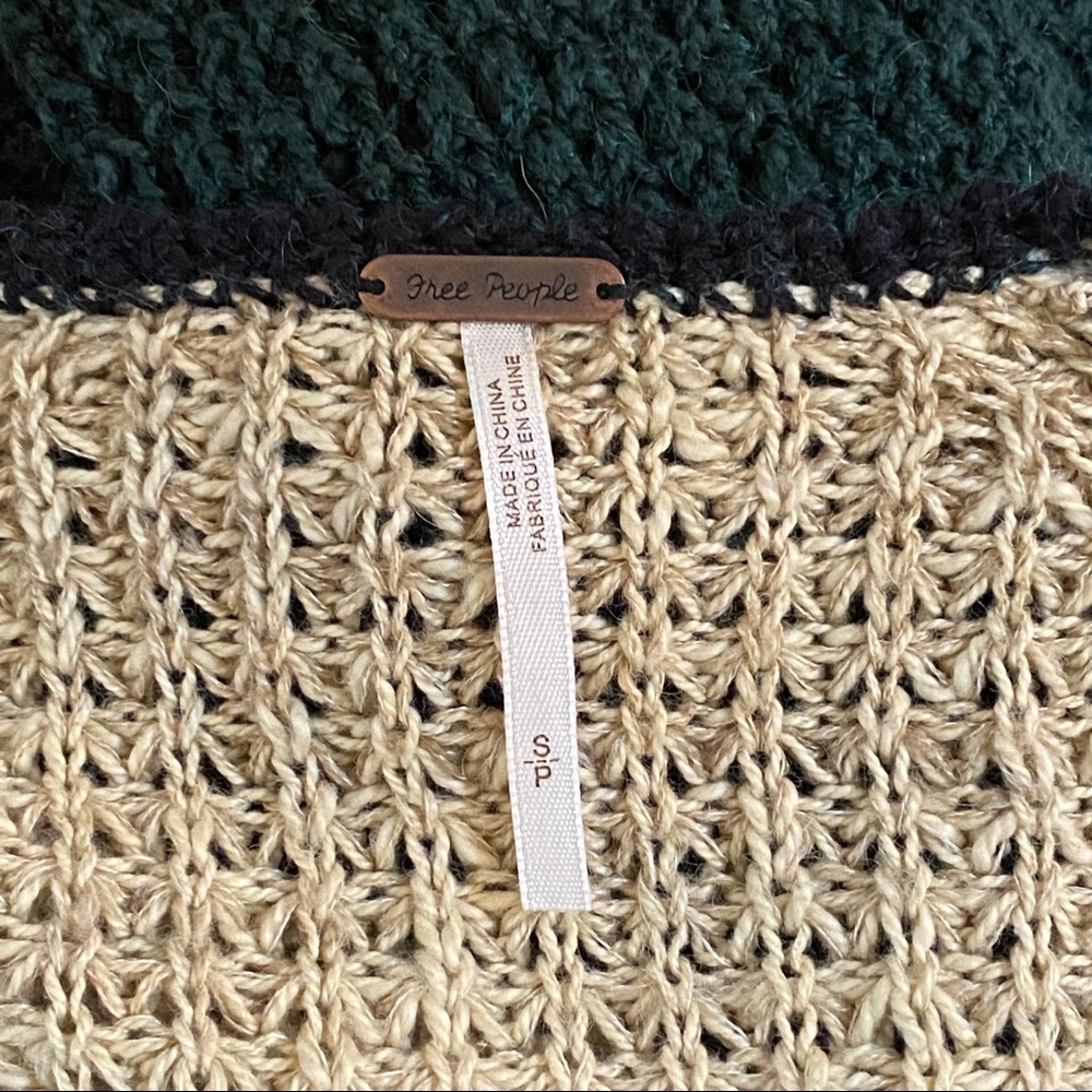 Free People rugby black green tan colorblock V-neck button up cardigan sweater - Picture 8 of 10